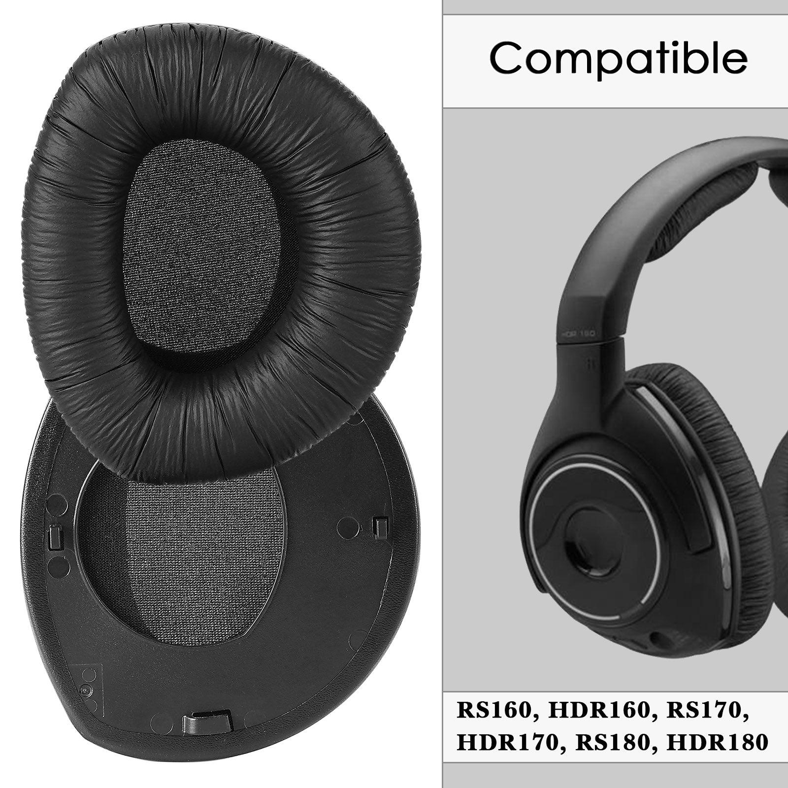 Replacement Ear Pads for RS160/170/180, HDR160/170/180 Headphones Ear Cushions, Headset Earpads ( Leatherette / Black )