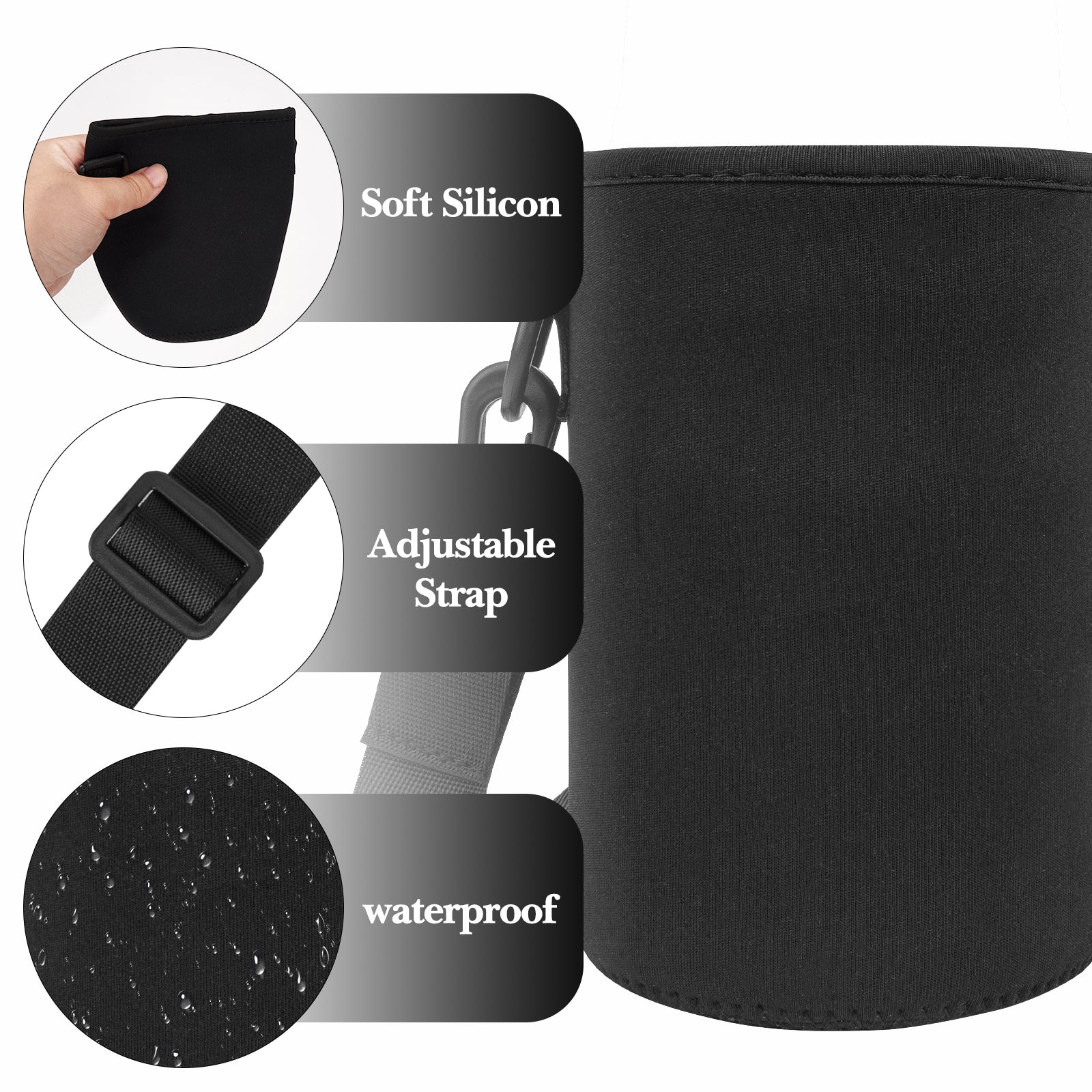 Linkidea Thermal Jar Holder, Insulated Lunch Bag with Shoulder Strap, Suitable for Office Work, Outdoor Picnics, Compatible with 24 oz THERMOS, Serlium, Bidakid, Blockhutte (Black)