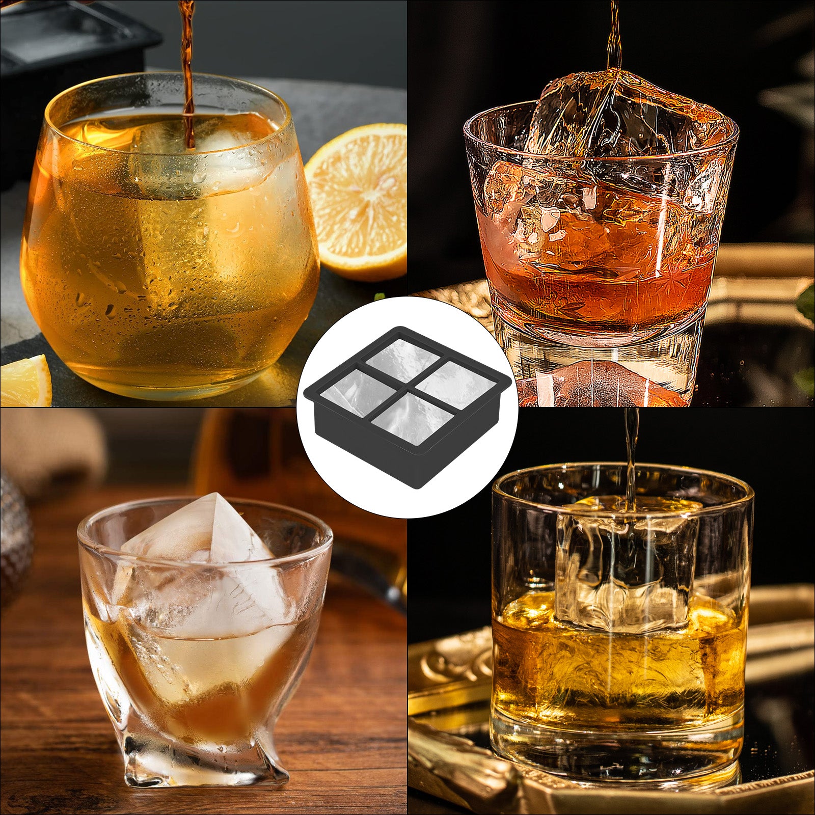 Extra Large Ice Cube Mold with Lid, 2 Pack Silicone Ice Cube Freezer Trays, 2 Inch Giant Ice Cube Molds for Whiskey Bourbon Cocktails Coffee Soup Ice Cubes Tray, Black