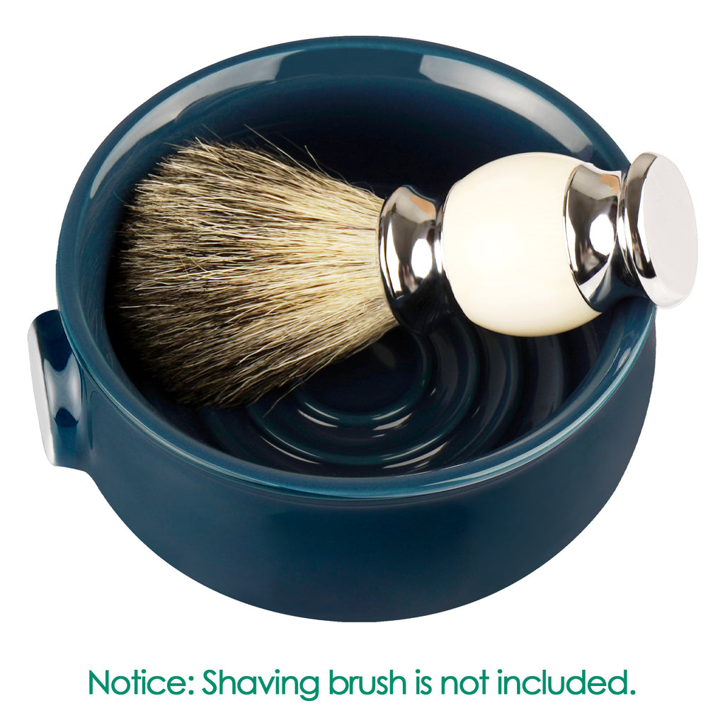 Linkidea Ceramic Shaving Soap Bowl with Non-slip Handle, Wide Mouth, Large Capacity, Easier to Lather Ridges, Wet Razor Shave Cream Bowl for Men (Navy Blue)
