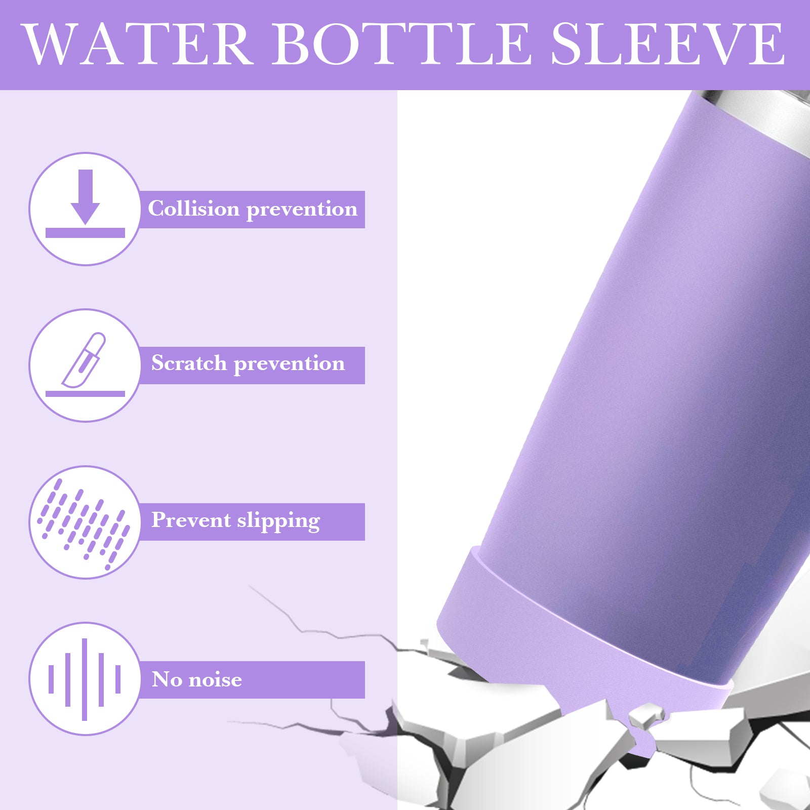 Linkidea 2 Pack Water Bottle Boot Compatible with YETI Tumbler 20oz/30oz, Travel Mug 20oz/30oz, Silicone Anti-Slip Waterbottle Bottom Sleeve Cover Protector (Violet)