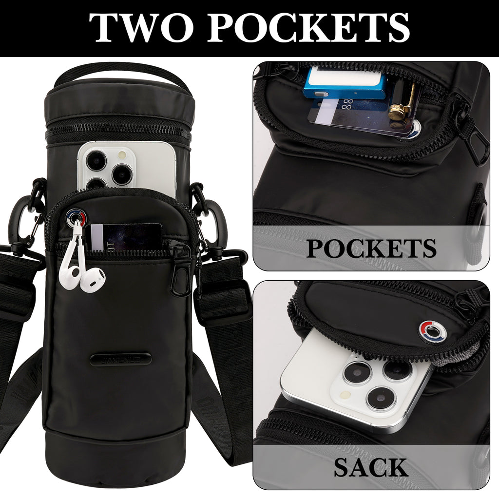 Linkidea Water Bottle Carrier with Strap Compatible with Nalgene Sustain Tritan 48oz, CamelBak, Thick Sports Waterbottle Sling Bag Holder, Shoulder Strap with Phone Pocket, Black