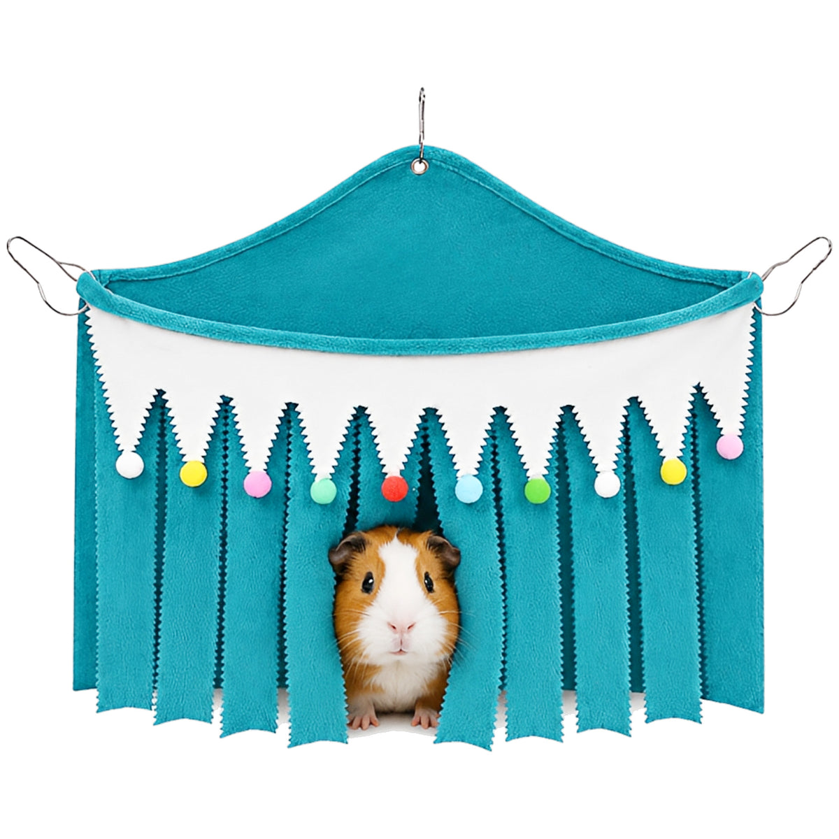 Corner Fleece Hideout Hammock for Small Animals, Cozy Hanging Cage Bed with Tassel Curtain, Soft Habitat Shelter with 3 Metal Hooks for Guinea Pigs, Rabbits, Rats, Ferrets, Chinchillas