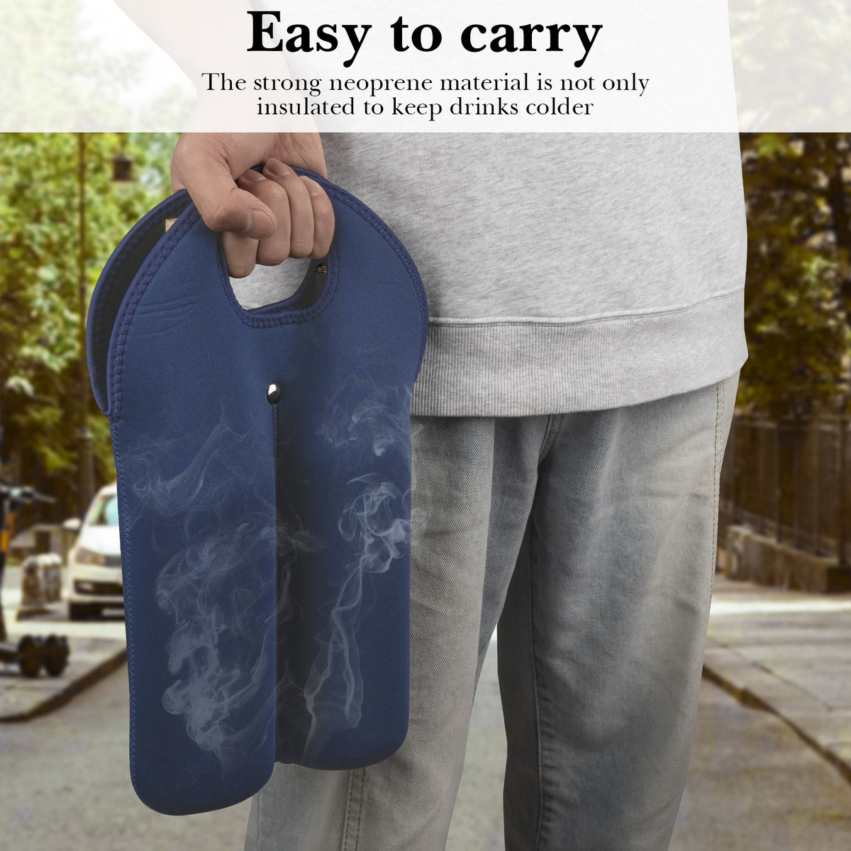 Linkidea Wine Travel Cooler Bag Holder, Portable Picnic Beverage Tote, Two Slots Beer Insulated Neoprene Handbag (Blue)