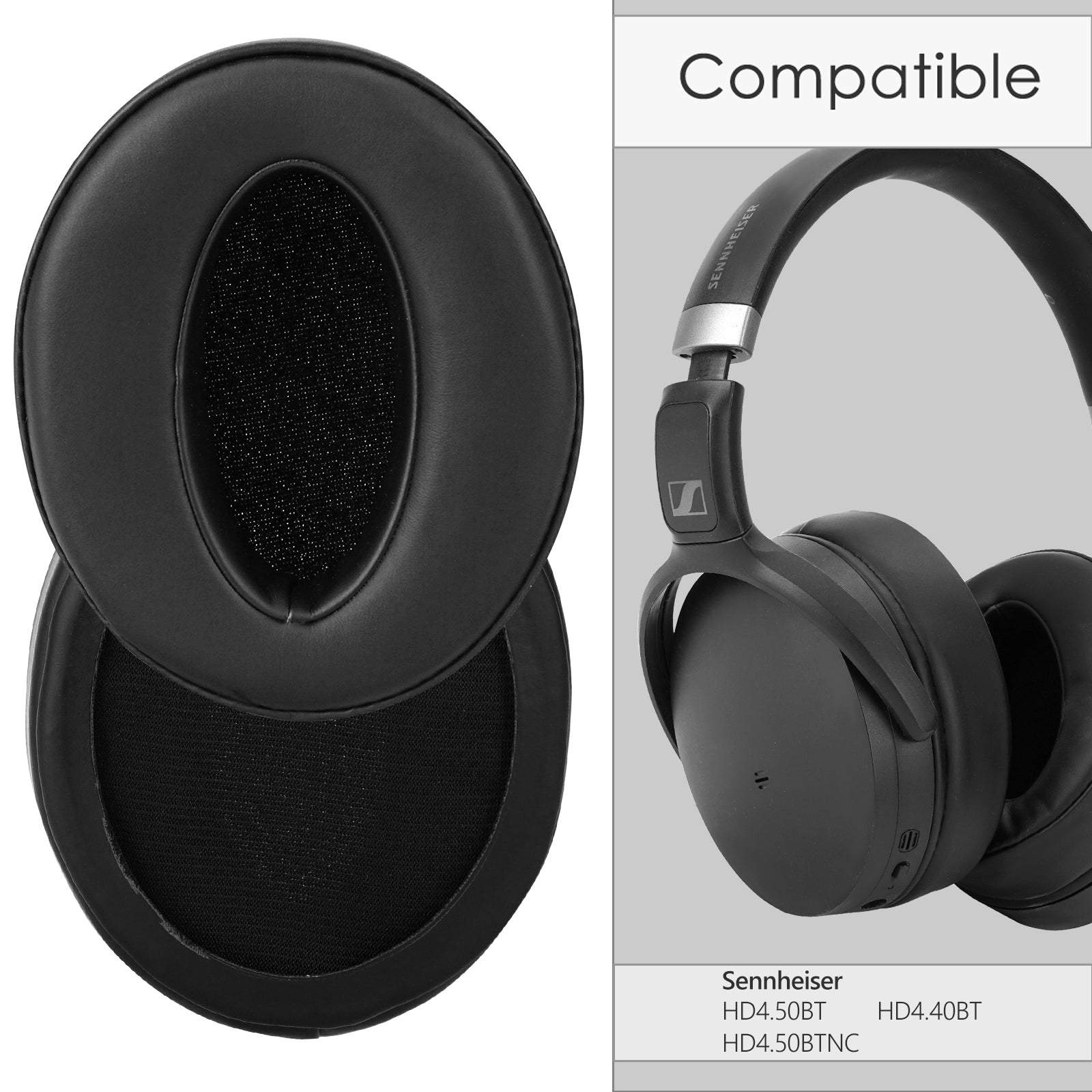 Linkidea Ear Pads for Sennheiser HD 4.50BT/ 4.50BTNC/ 4.40BT/ 4.30G/ 4.20S/ 458BT/ 450 Headphones Ear Cushions, Headset Earpads ( Protein Leather / Black)