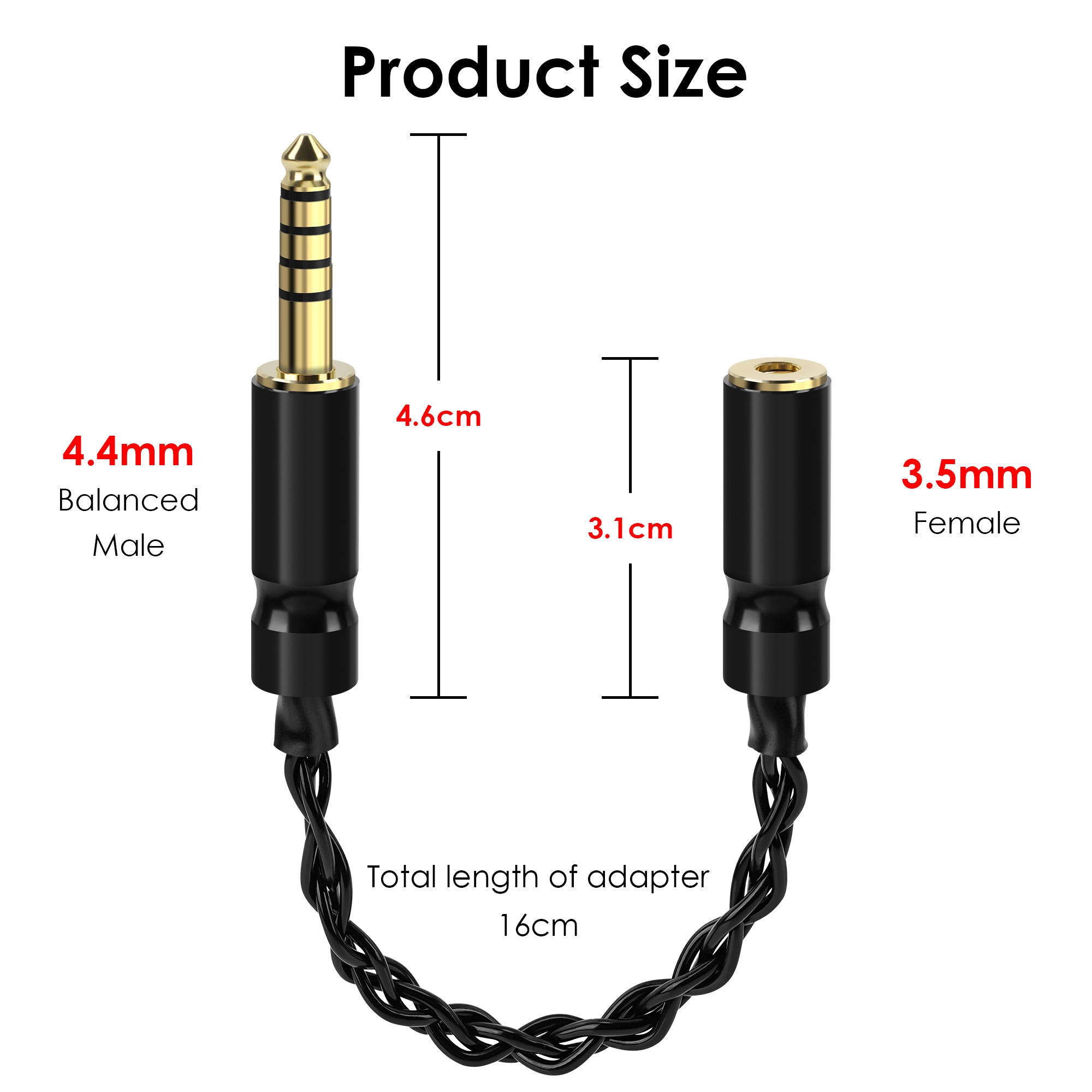 Linkidea 4.4mm Balanced Male to 3.5mm Female Headphone Adapter Cable, Silver-Plated Copper Audio Converter for HiFi DAC, DAP & Headphone Amplifier, 16cm