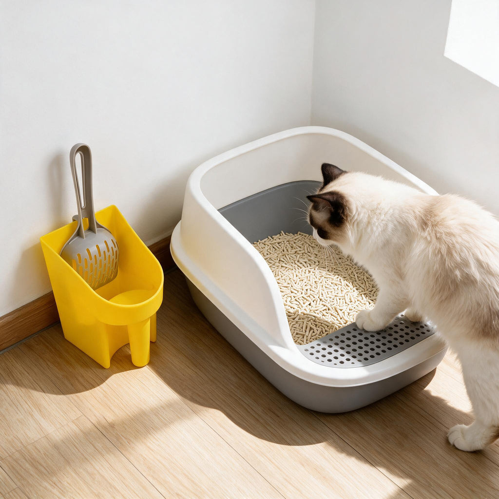 Cat Litter Scoop Holder with Storage Bucket, Large Capacity Litter Tool Container with Durable Plastic Scooper, Deep Shovel Design for Easy Clumping Litter Box Cleaning