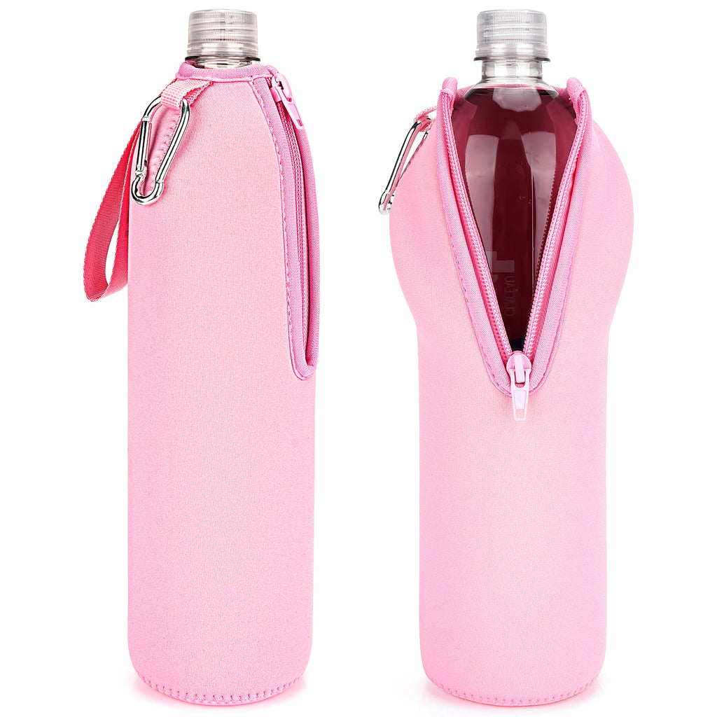 Linkidea 2 Pack Disposable Water Bottle Sleeve Compatible with Smartwater 33.8 Fl Oz, LIFEWTR 33.8 Fl Oz, Insulated Neoprene Bottled Water Cover Holder with Lockable Zipper, Pink