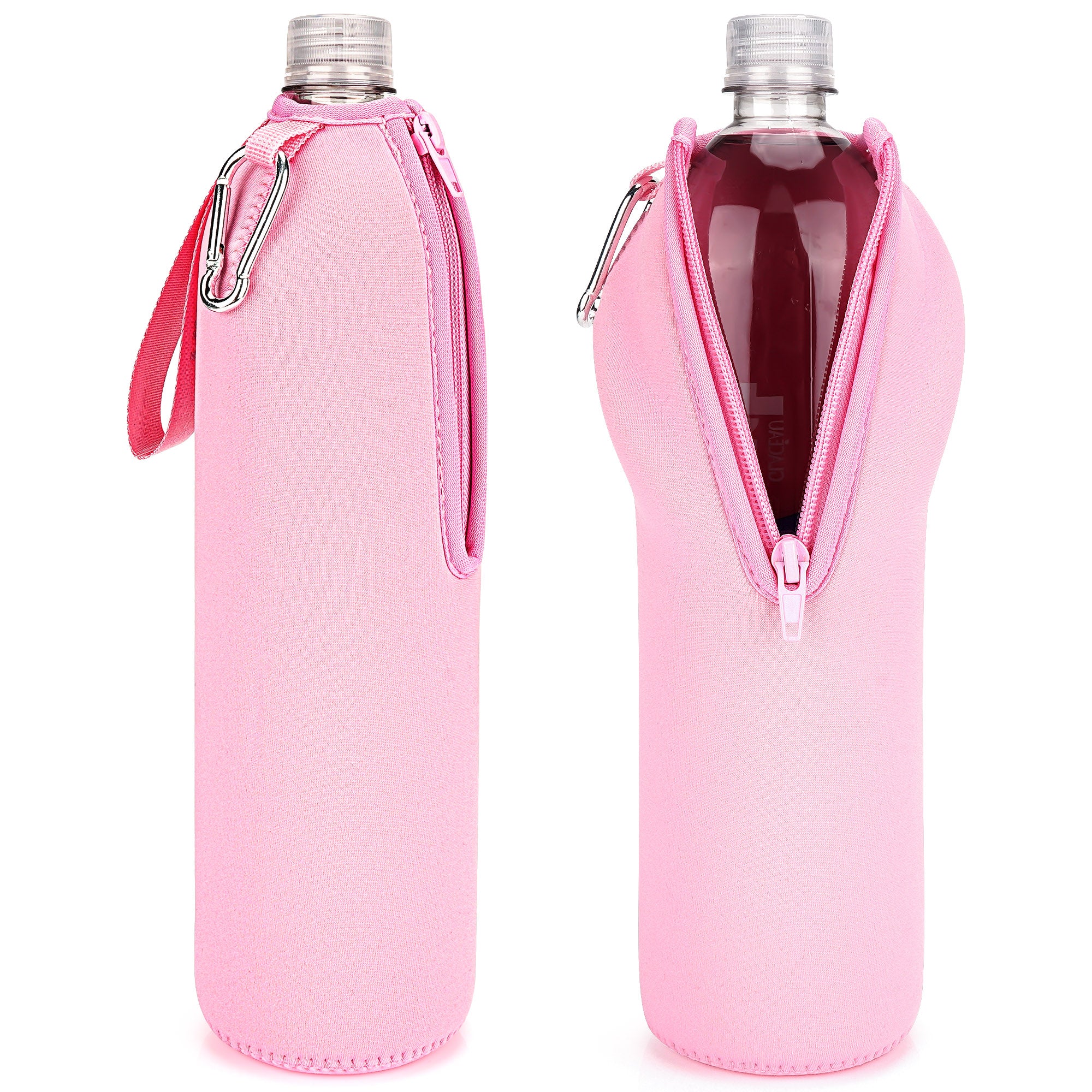 Linkidea 2 Pack Disposable Water Bottle Sleeve Compatible with Smartwater 33.8 Fl Oz, LIFEWTR 33.8 Fl Oz, Insulated Neoprene Bottled Water Cover Holder with Lockable Zipper, Pink