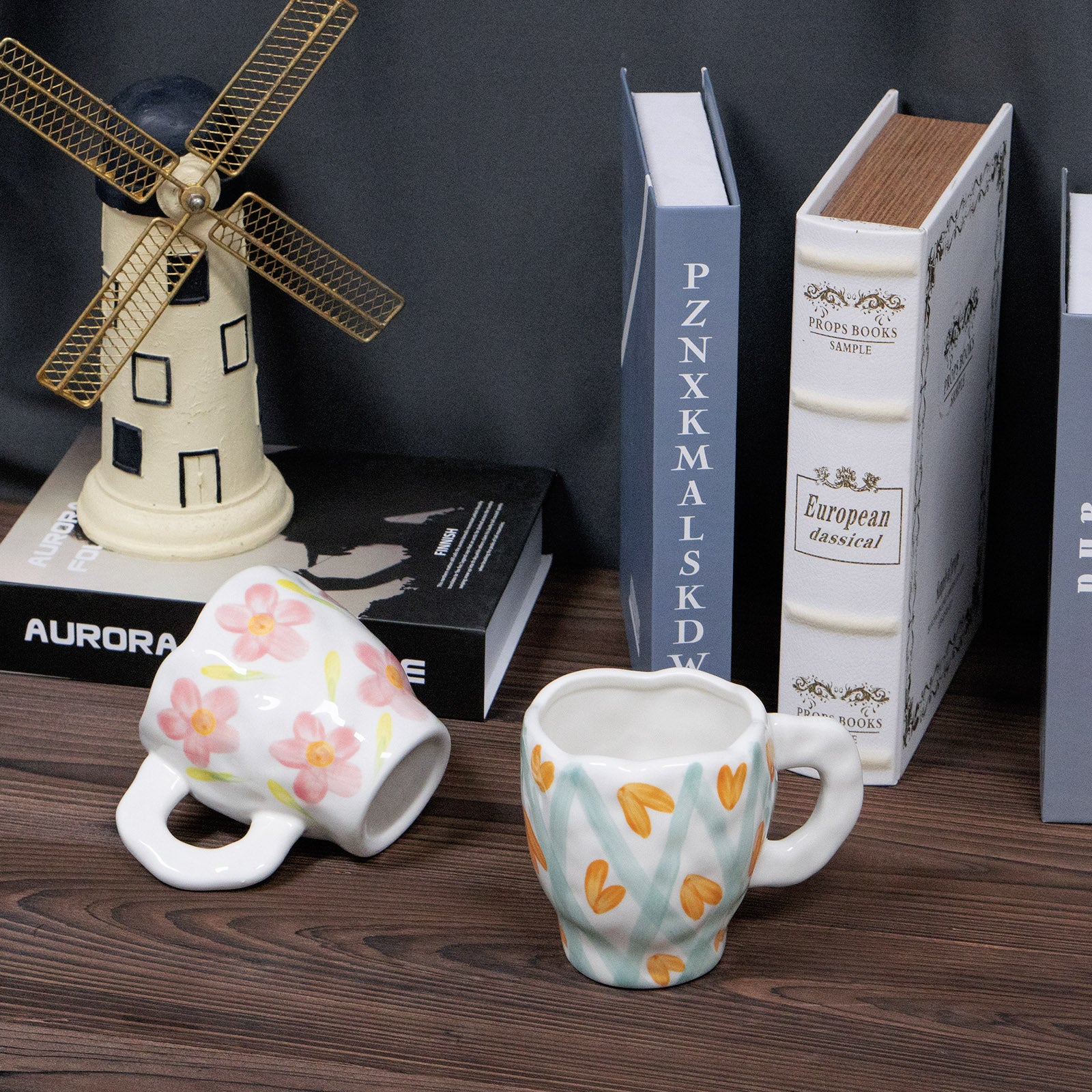 Linkidea Ceramic Coffee Mug, 12oz/350ml Hand-Painted Irregular Coffee Cup, Novelty Teacups with Handles for Beer, Latte, Hot Cocoa, Microwave and Dishwasher Safe (Green Heart Stripes)