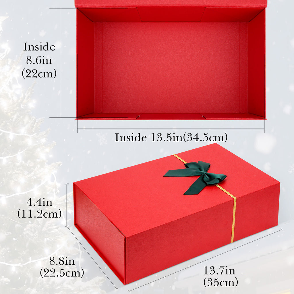 Linkidea Quick Assemble Luxury Gift Box with Magnetic Closure, Large Packaging Box with Ribbon, Shredded Paper Card, Compatible with JBL, Beats, Bose Over-Ear Headphone Gifts (Red)