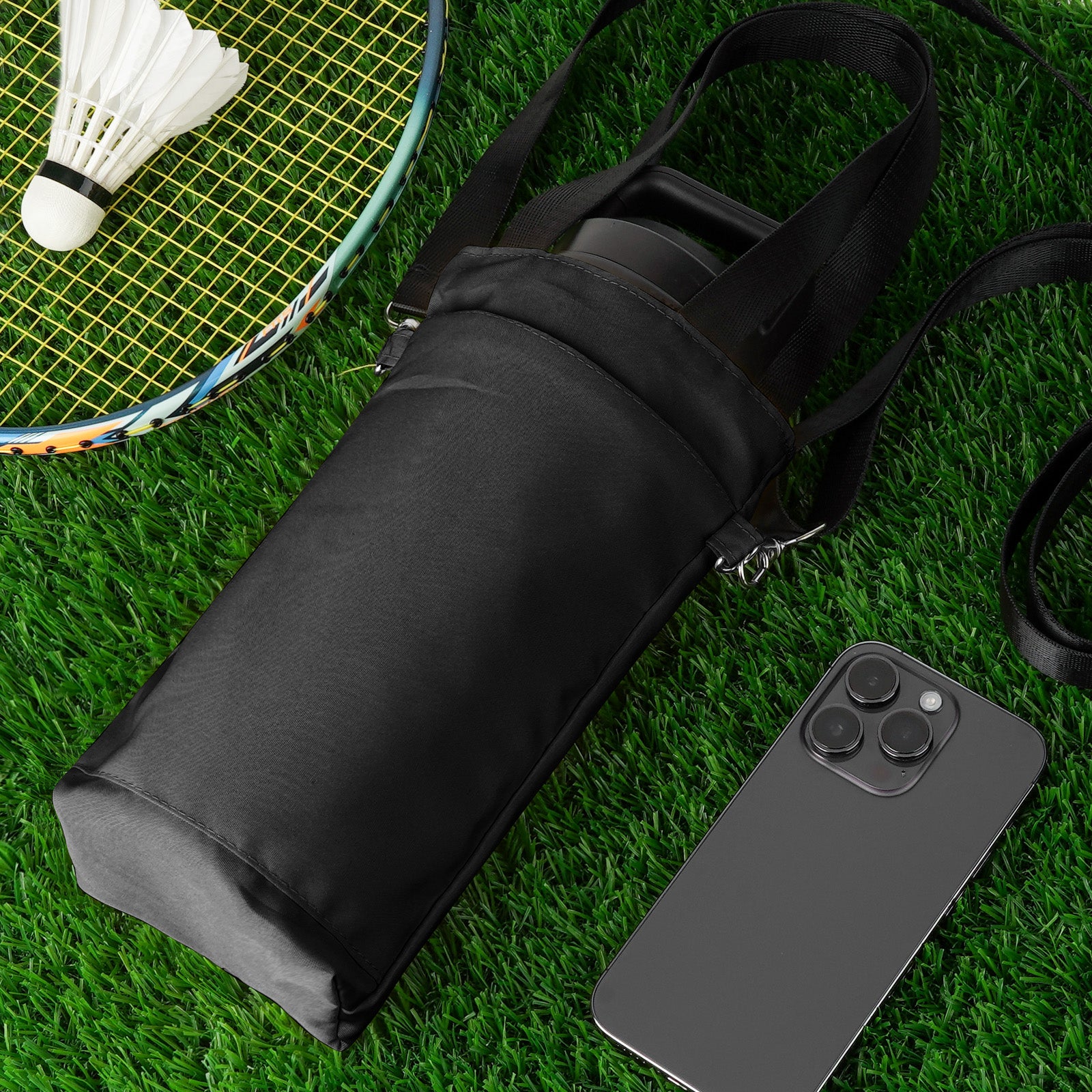 Linkidea Water Bottle Carrier with Strap Compatible with YETI Rambler Bottle 18oz, Owala FreeSip 24oz, Lightweight Waterbottle Sling Bag Holder with Shoulder Strap for Travel, Black