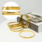 75 mm (2.95") Bangle Set for Women, 6 mm Wide Gold-Tone Stainless Steel Stackable Bracelets - Fits Palm Width up to ~110 mm