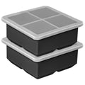 Extra Large Ice Cube Mold with Lid, 2 Pack Silicone Ice Cube Freezer Trays, 2 Inch Giant Ice Cube Molds for Whiskey Bourbon Cocktails Coffee Soup Ice Cubes Tray, Black