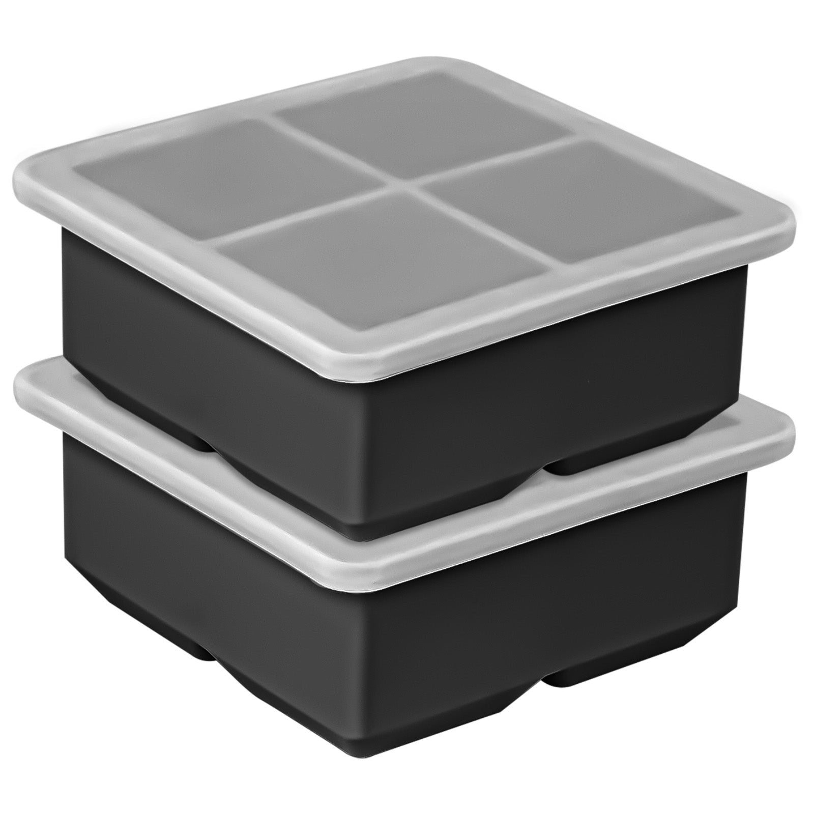 Extra Large Ice Cube Mold with Lid, 2 Pack Silicone Ice Cube Freezer Trays, 2 Inch Giant Ice Cube Molds for Whiskey Bourbon Cocktails Coffee Soup Ice Cubes Tray, Black