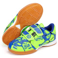 Linkidea Kids Laceless Indoor Soccer Shoes, Rubber Outsole Anti-Slip Sneaker, Futsal Training Cleats for Boys and Girls (Green)