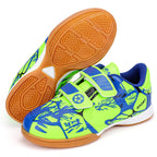 Linkidea Kids Laceless Indoor Soccer Shoes, Rubber Outsole Anti-Slip Sneaker, Futsal Training Cleats for Boys and Girls (Green)