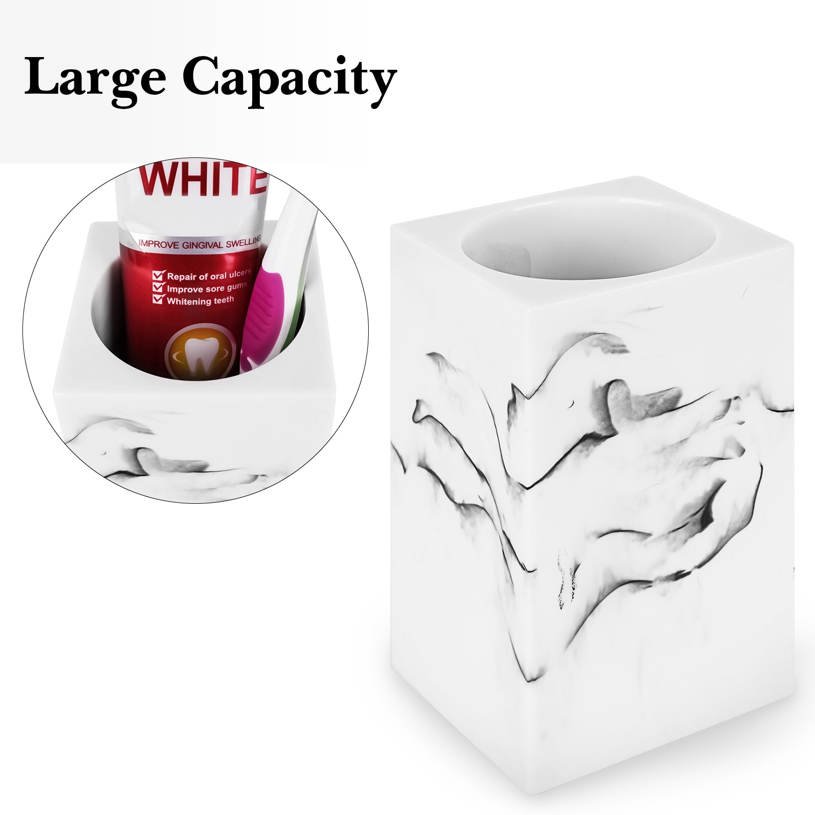 Linkidea Countertop Manual Toothbrush Holder for Bathroom, Resin Stand for Toothpaste, Vanity Organizer Compatible with Colgate ExtraClean, Oral-B CrossAction(White)