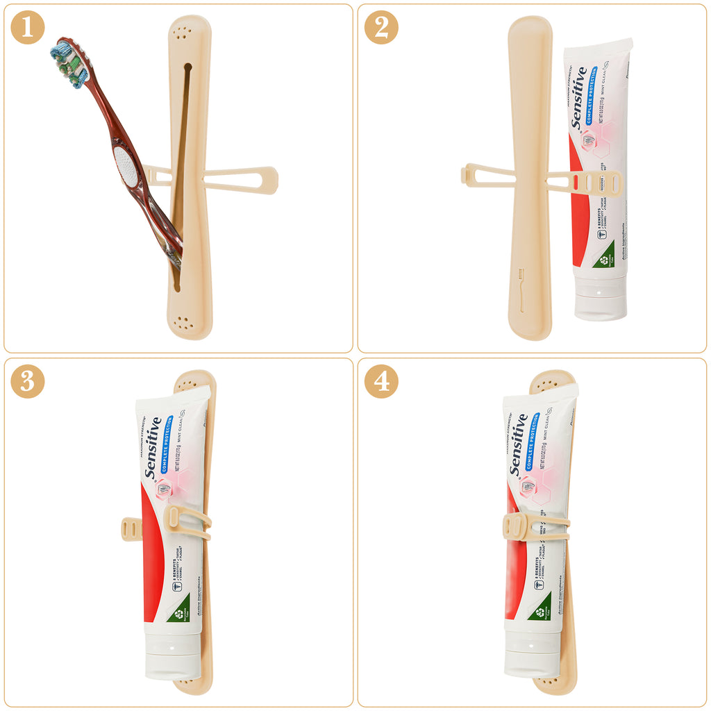 Linkidea Manual Toothbrush Travel Case with Strap for Toothpaste, Silicone Brush Container, Protective Storage Compatible with Oral-B CrossAction, Colgate 360 Optic White Advanced (Beige)
