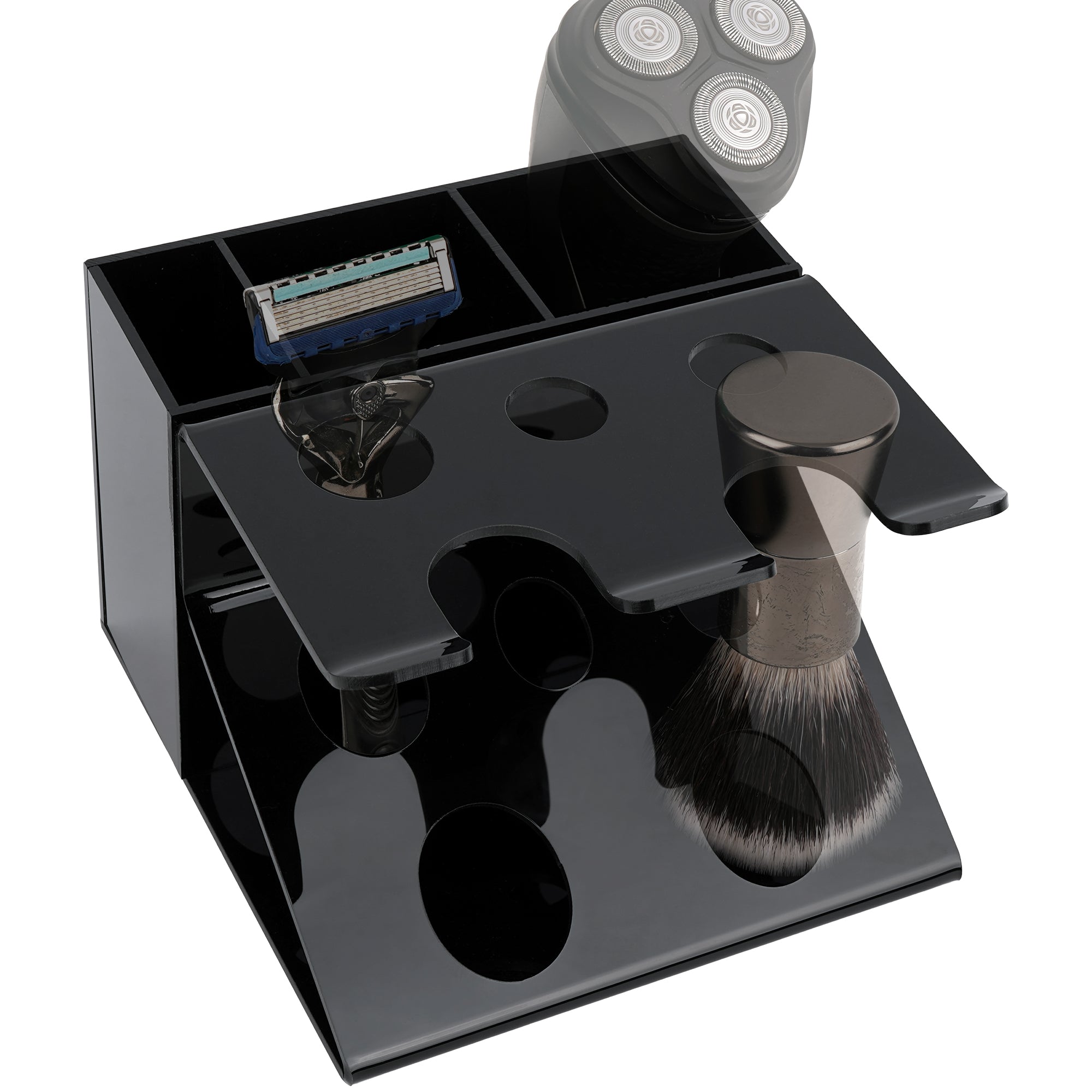 Linkidea Electric Shaver and Razor Stand, Shaving Gel Organizer Holder, Compatible with GilletteLabs Exfoliating Bar, Heated Razor, ProGlide Shield Power (Black)