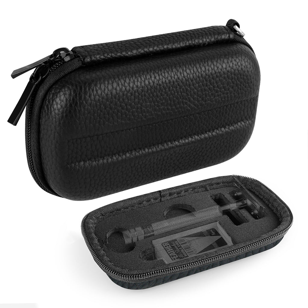 Linkidea Hard Travel Case Compatible with Vikings, Merkur, Shaving Revolution Double Edge Safety Razor, Storage Box Organizer for Safety Razor & Shaving Attachments (Lychee Vegan Leather)