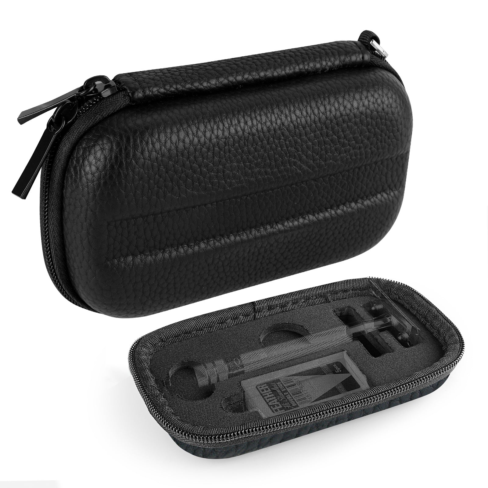 Linkidea Hard Travel Case Compatible with Vikings, Merkur, Shaving Revolution Double Edge Safety Razor, Storage Box Organizer for Safety Razor & Shaving Attachments (Lychee Vegan Leather)