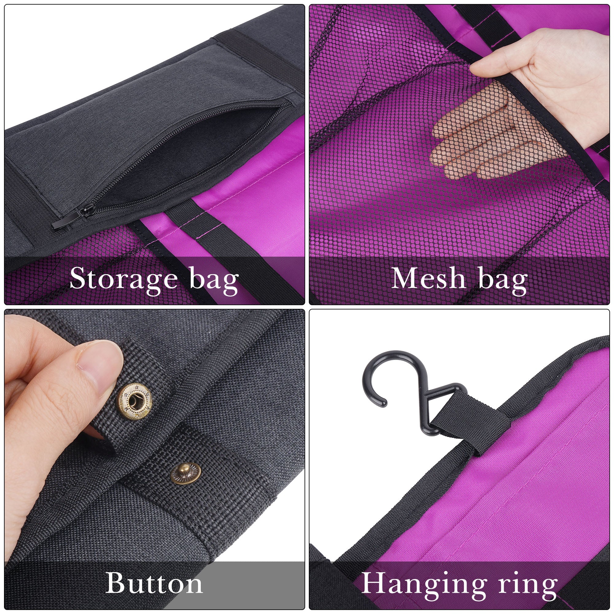 Linkidea Hair Extension Hanger with Storage Bag, 27.1-Inch Travel Hairpiece Holder Organizer, 4-Hook Large Capacity Carrier for Wigs, Weaves, Clip In Extensions, Bundles, Black