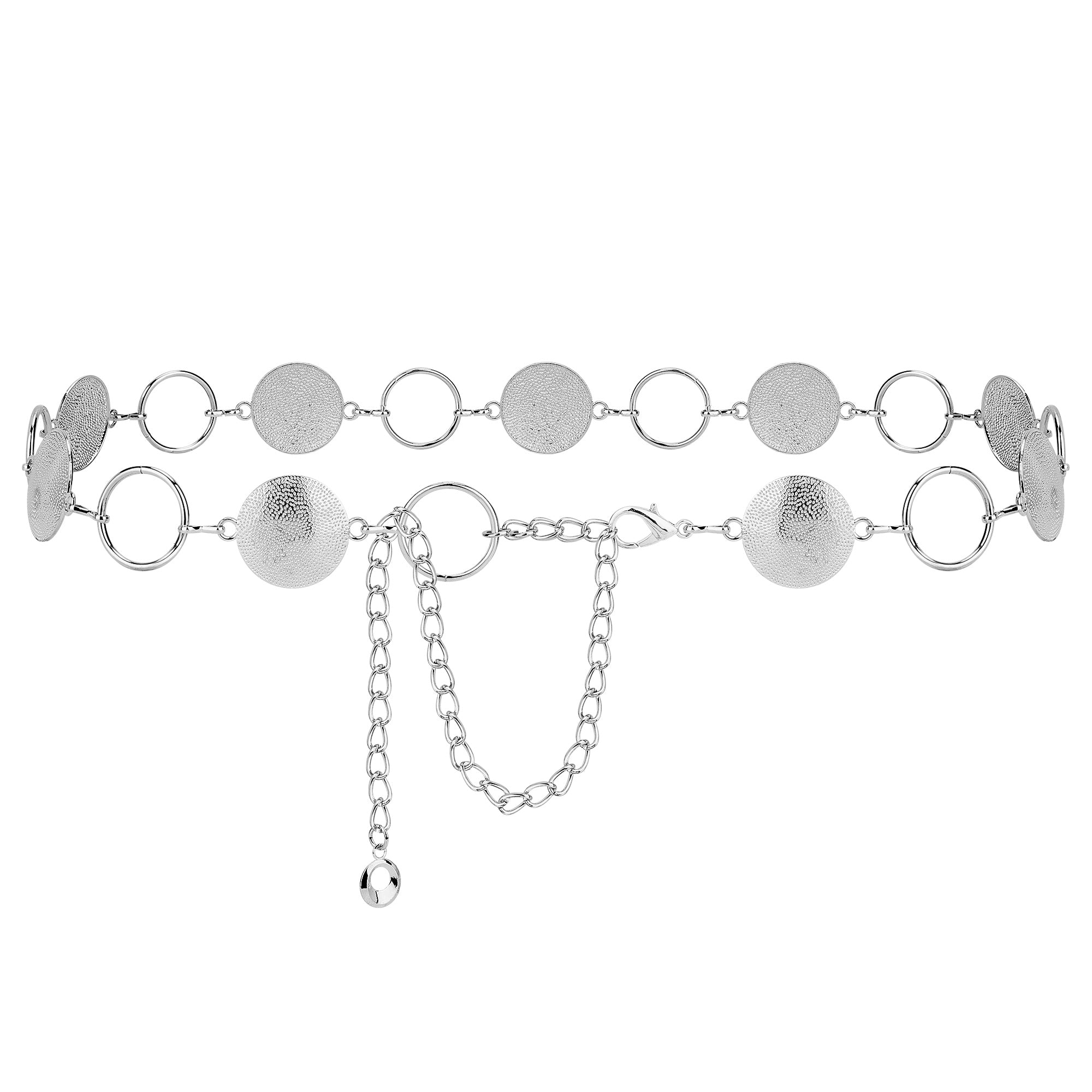 Plus Size Chain Belt for Women, Round Pieces Metal Chain Belt Women Belly Waist Chains, Extra Long Body Chain, 31.5-51.2 Inch Adjustable Chunky Belt Chain (XL, Silver)