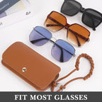 Extra Large Sunglasses Pouch Case with Carrying Strap, Vegan Leather Brown EyeGlasses Organizer Soft Bag Compatible with Rayban RB2132 RB4416 RB2241 RB3548 RB2398F RB4246