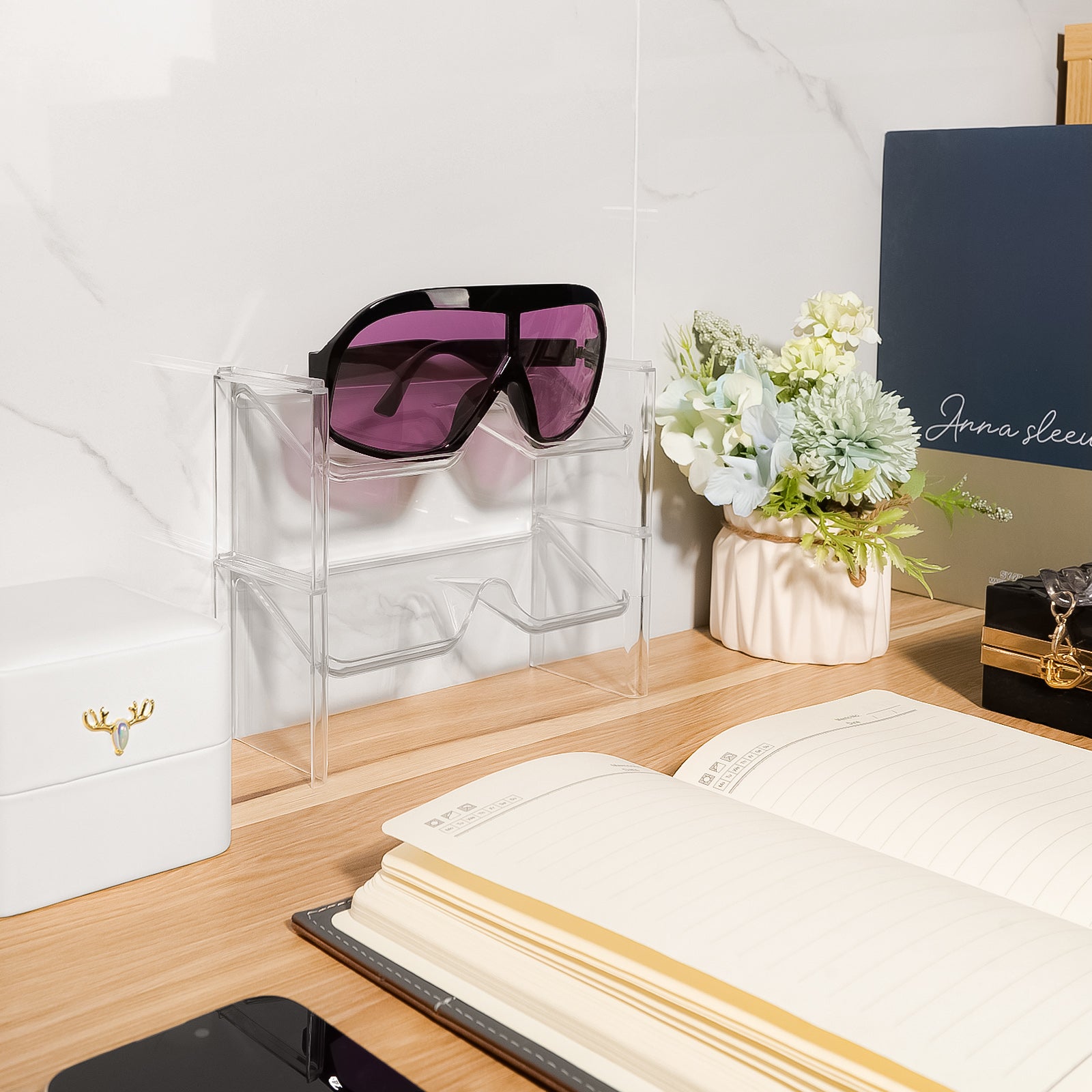 Sunglasses Desk Holder Stand for Extra Large Sunglasses, 2 Pack Acrylic Oversized Glasses Holder Sunglass Display Stand Compatible with Gucci GG0876S GG0875S GG1020S