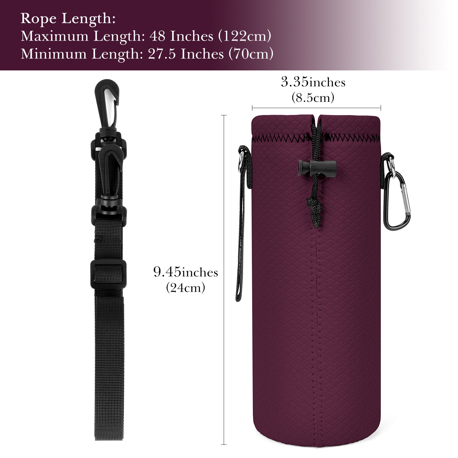 Linkidea Water Bottle Carrier with Strap Compatible with YETI Rambler Bottle 26oz/36oz, Waterbottle Sling Bag Holder with Shoulder Strap, Wine Red