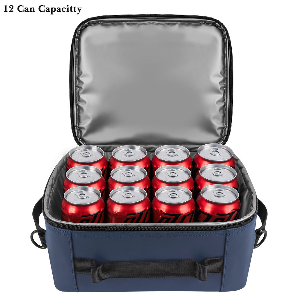 Linkidea Large Capacity Insulated 12 Can Lunch Cooler, Hard Shell Molded Bottom, Water-Resistant Exterior, Day Trip Lunch Box, Reusable Lightweight Cooler Bag (Navy Blue)