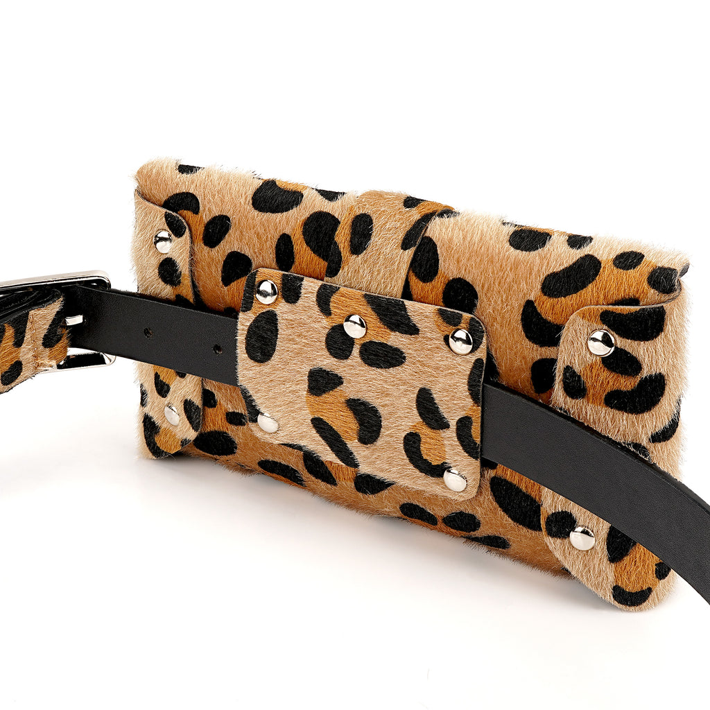 Chain Belt for Women, Leopard Brown Waist Chains with Storage Bag, 41 Inch Adjustable Chunky Body Fashion Accessory