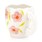 Linkidea Ceramic Coffee Mug, 12oz/350ml Hand-Painted Irregular Coffee Cup, Novelty Teacups with Handles for Beer, Latte, Hot Cocoa, Microwave and Dishwasher Safe (Pink Flower)