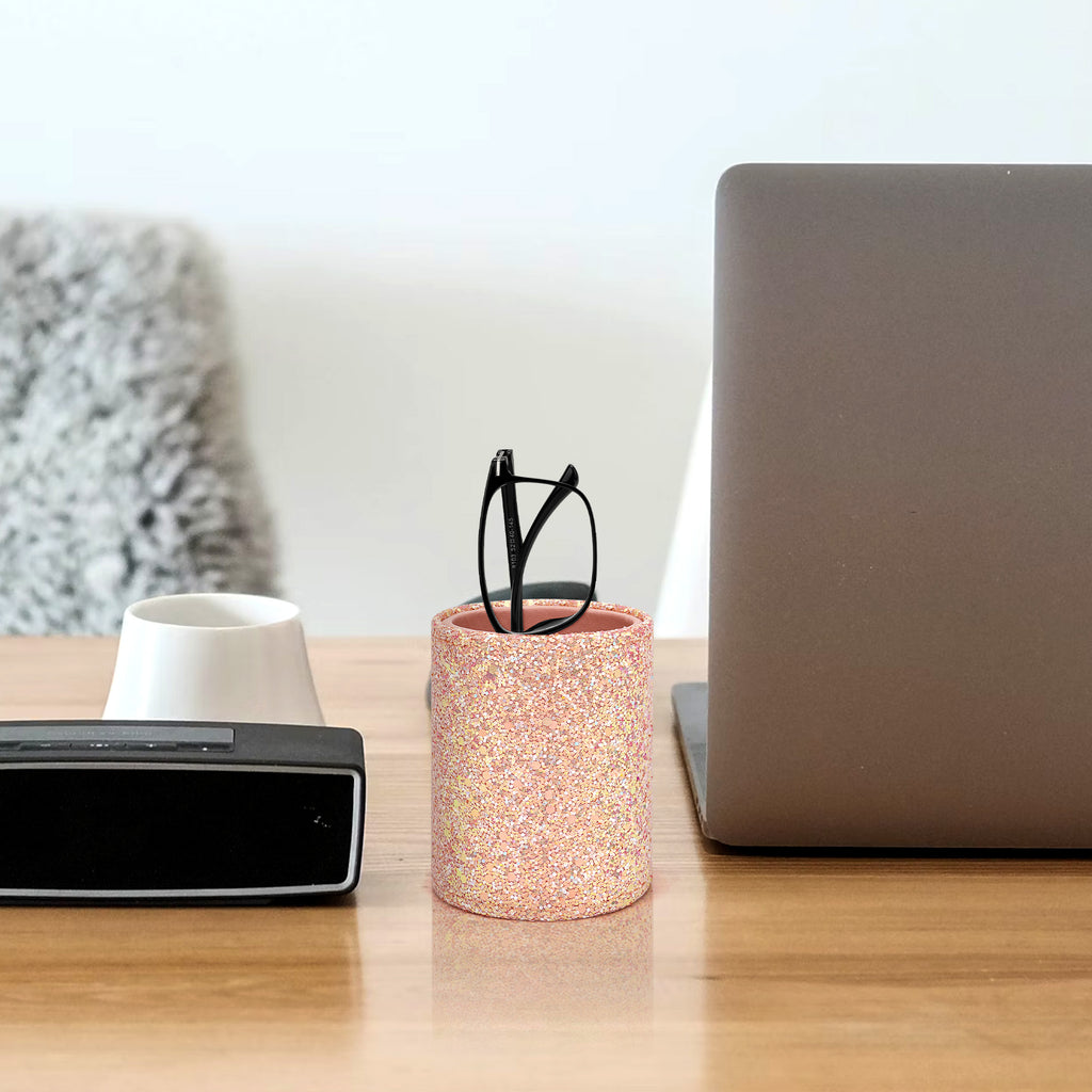 Eyeglasses Desk Holder Stand, Vegan Leather Lined Reading Glasses Holder for Nightstand Office Desk Organizer (Pink)