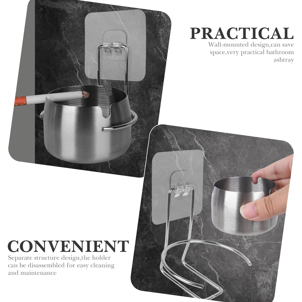 Linkidea Indoor Ashtray for Wall, Bathroom Cigar and Cigarette Ash Collection Containers, Cigarette Trash Can for Bathroom Living Room Hotel Compartment (Silver)