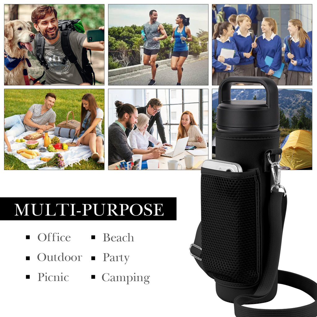 Linkidea Water Bottle Carrier with Shoulder Strap Compatible with YETI Rambler Bottle 26oz, Yonder 25oz, Waterbottle Sling Bag Holder with Mesh Phone Pocket, Black