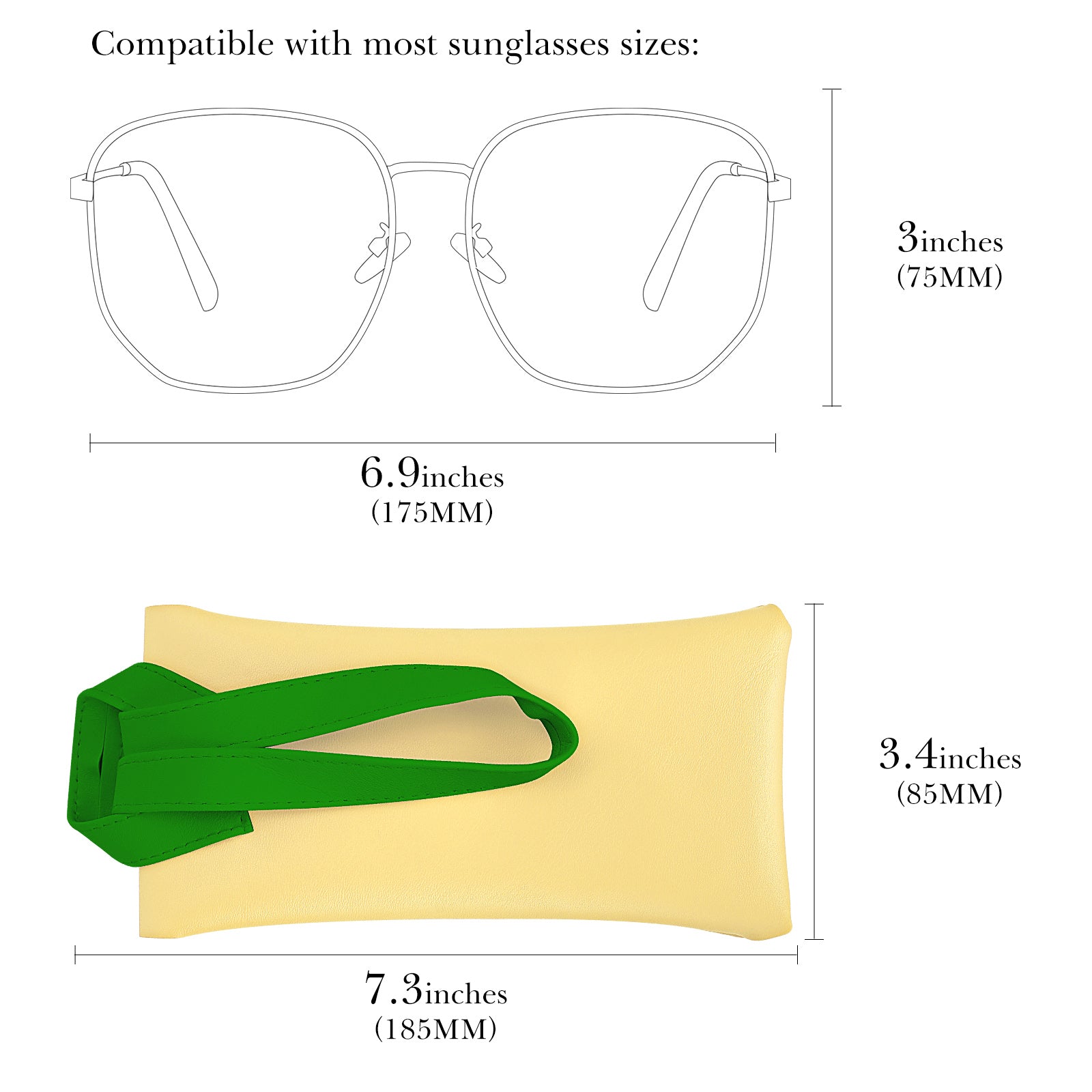 Extra Large Sunglasses Pouch Case, Vegan Leather Glasses Organizer Soft Bag Compatible with TOM FORD FT0965 FT0992 Gucci GG1105S GG1377S PR 29YS Runway (XXL, Yellow)