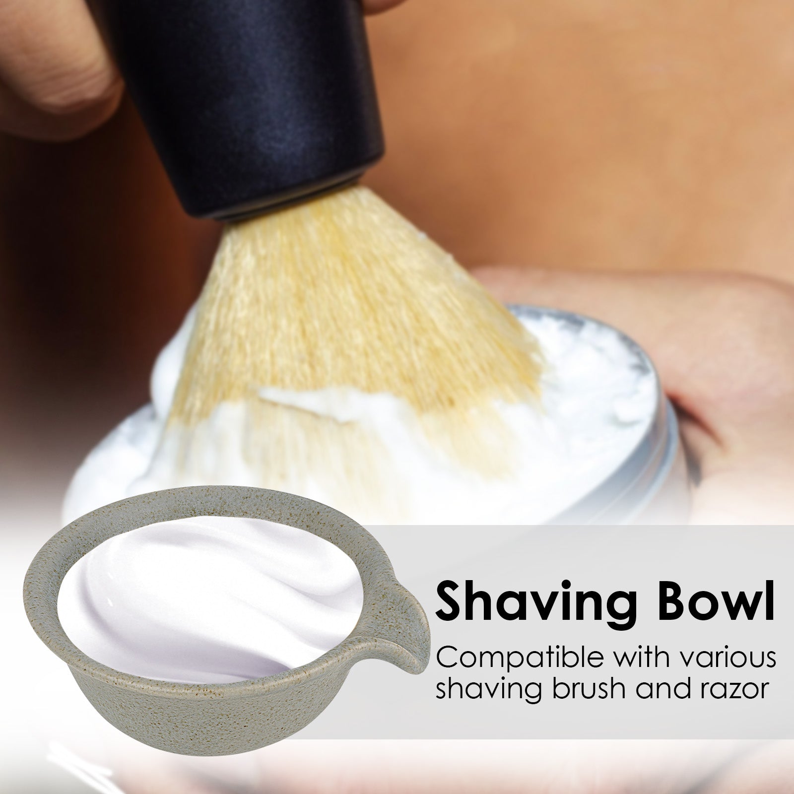 Linkidea Ceramic Shaving & Beard Grooming Bowl for Men, Wide Mouth Lathering Cup for Wet Razors, Traditional Shave Cream Cup (Grey)