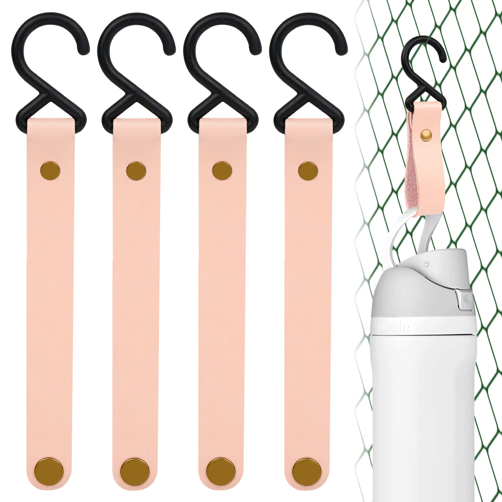 Linkidea 4 Pack Fence Hooks for Water Bottle, Hook Hanger Compatible with Owala FreeSip 24oz/32oz, Stanley Quick Flip Go 24oz, Plastic S Shaped Hooks for Outdoor Sports Camping (Pink)