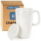 Linkidea 19oz Ceramic Coffee Mug with Slide Lid, Large Mug with Handle, Reusable Drinking Cup, Microwave and Dishwasher Safe