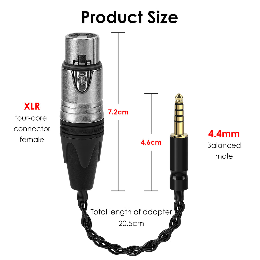 Linkidea 4.4mm Balanced Male to 4-Pin XLR Female Headphone Adapter, Connect 4.4mm Balanced Audio Players, DACs & Amplifiers to 4-Pin XLR Headphone Cables, OCC Silver-Plated Copper
