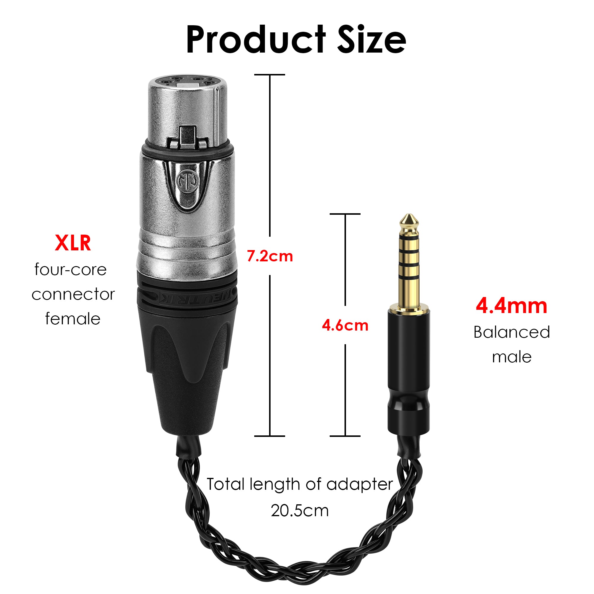 Linkidea 4.4mm Balanced Male to 4-Pin XLR Female Headphone Adapter, Connect 4.4mm Balanced Audio Players, DACs & Amplifiers to 4-Pin XLR Headphone Cables, OCC Silver-Plated Copper