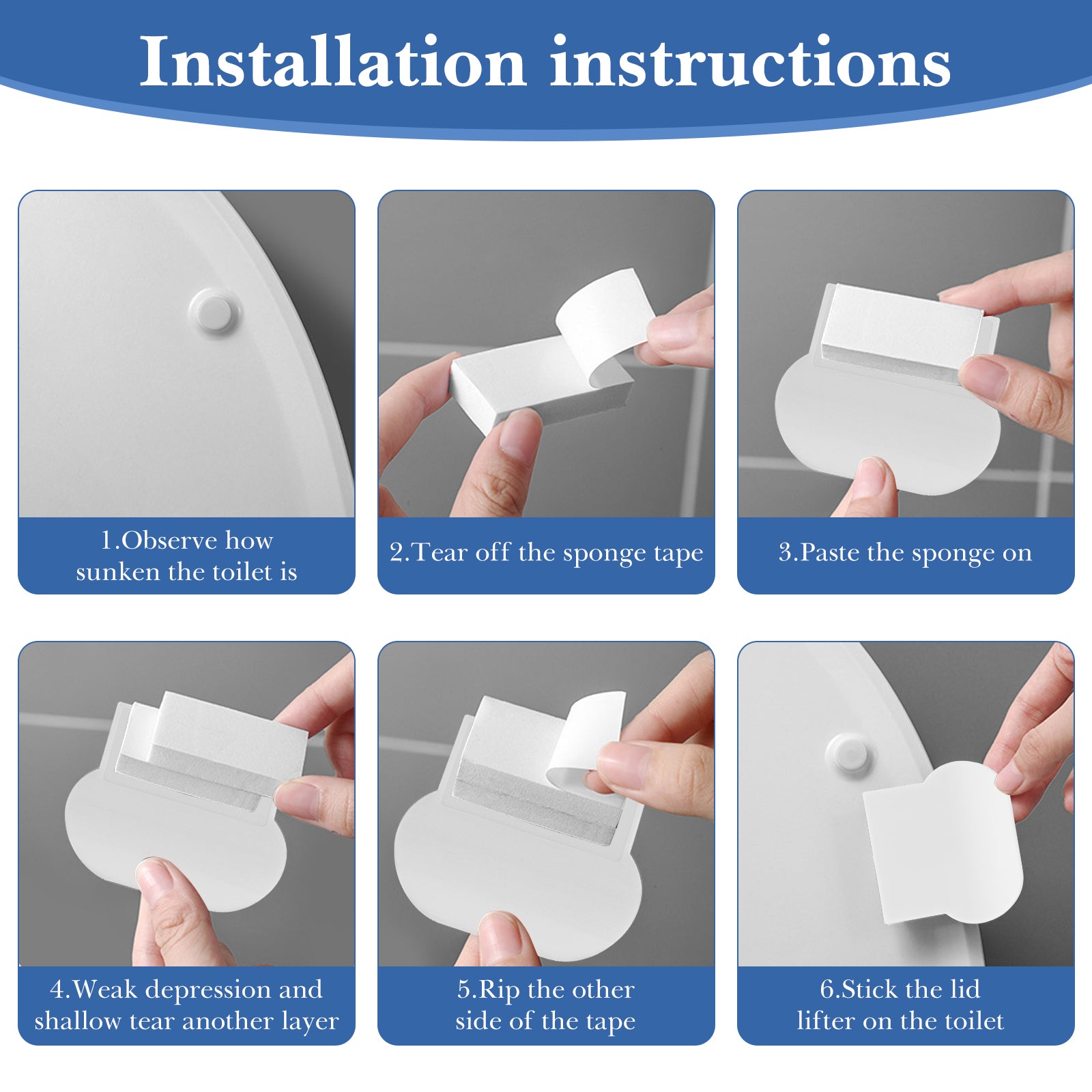 Linkidea 3 Pcs Toilet Cover Lifter, Simple Plain Toilet Seat Lifter with Adhesive, Reusable Toilet Seat Handle To Lift, Bathroom Accessories Fits Hotel, Office, Home Use (White)