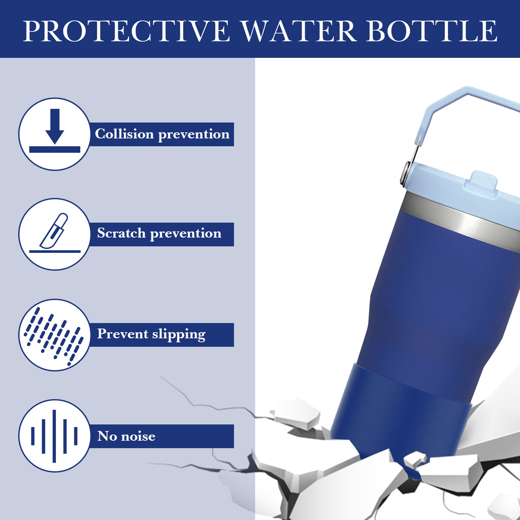 Linkidea 2 Pack Water Bottle Boot Compatible with Stanley Quencher H2.0 20oz/30oz/40oz, IceFlow Flip 20oz/30oz, Silicone Water Bottle Bottom Sleeve Cover Bumper Protector (Cobalt)