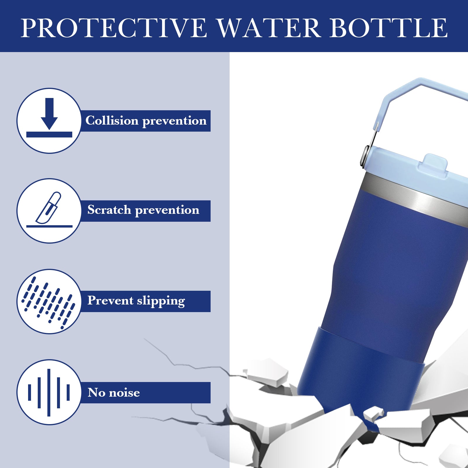 Linkidea 2 Pack Water Bottle Boot Compatible with Stanley Quencher H2.0 20oz/30oz/40oz, IceFlow Flip 20oz/30oz, Silicone Water Bottle Bottom Sleeve Cover Bumper Protector (Cobalt)