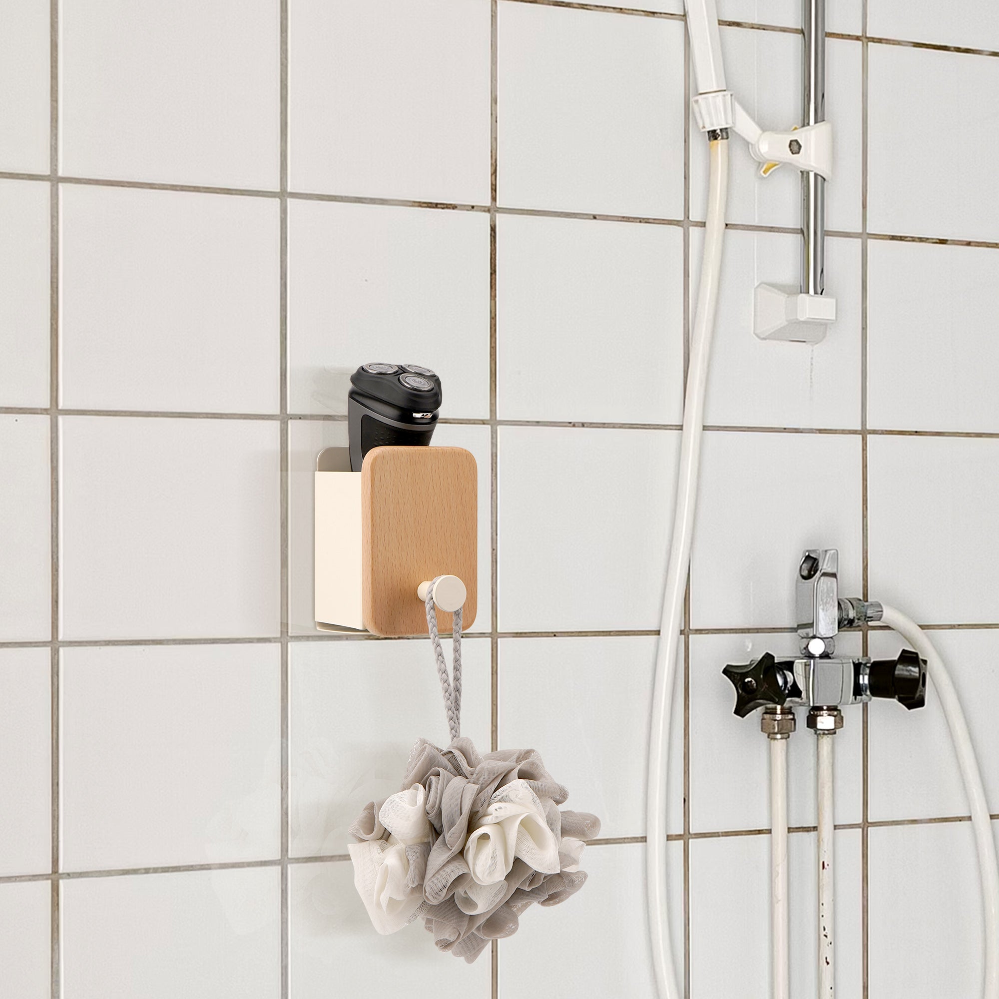 Linkidea No Drilling Electric Shaver Holder, Self-Adhesive Wall Mount Compatible with Philips Norelco Series 2-9, Bathroom Storage Accessories (White)