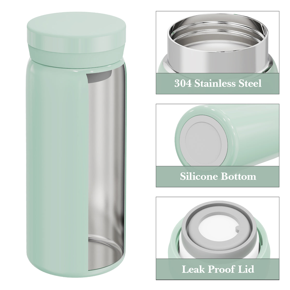 Linkidea 7oz (200ml) Mini Water Bottle, Vacuum Insulated Stainless Steel Bottle for Hot & Cold Drinks, Spill-Proof Small Bottle Fit Handbag, Purse and Pocket (Green)