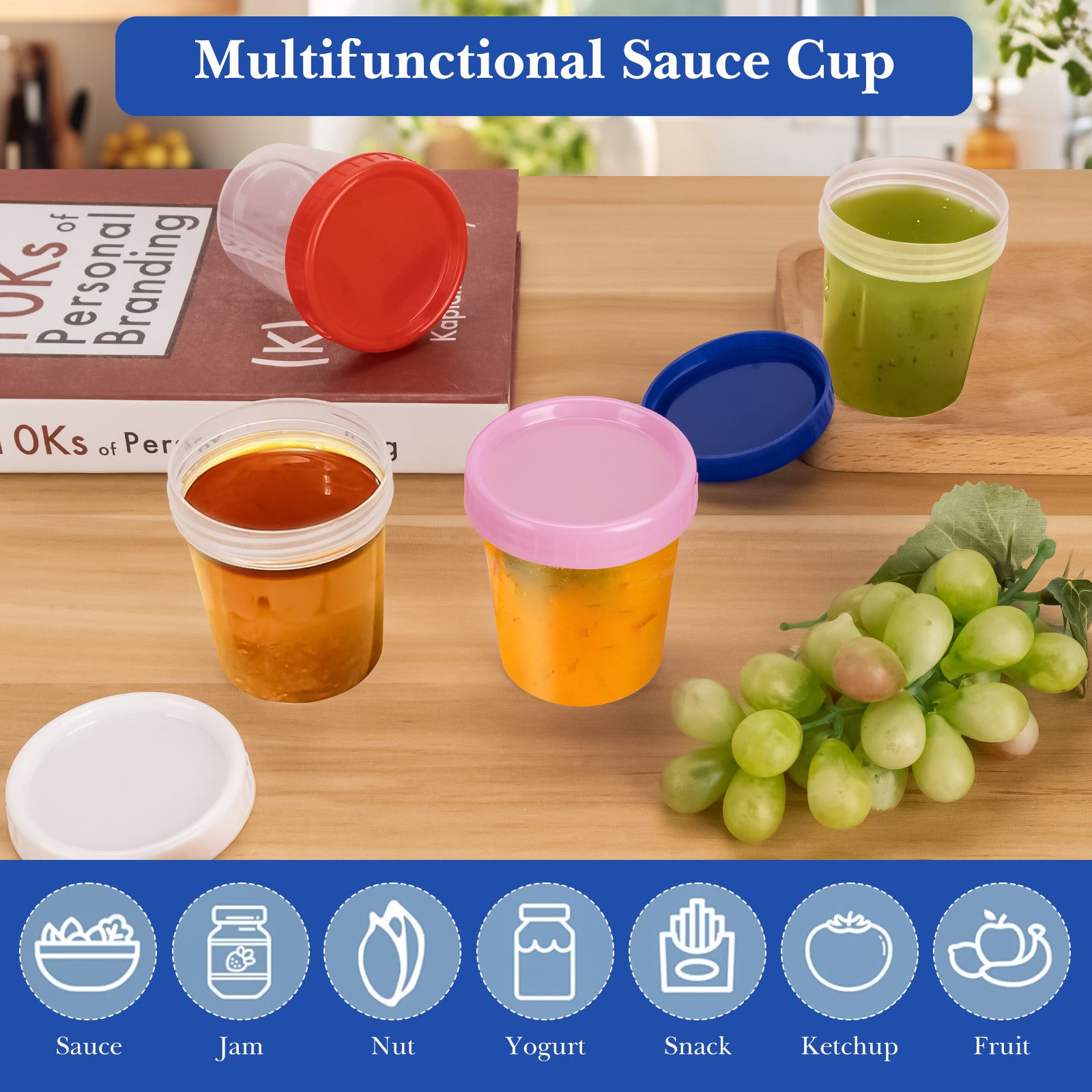 Linkidea 16 Pack Condiment Containers with Lids, Small Salad Dressing Container to Go with Scale Mark, Reusable Stackable Plastic Dip Sauce Containers (4 Oz)