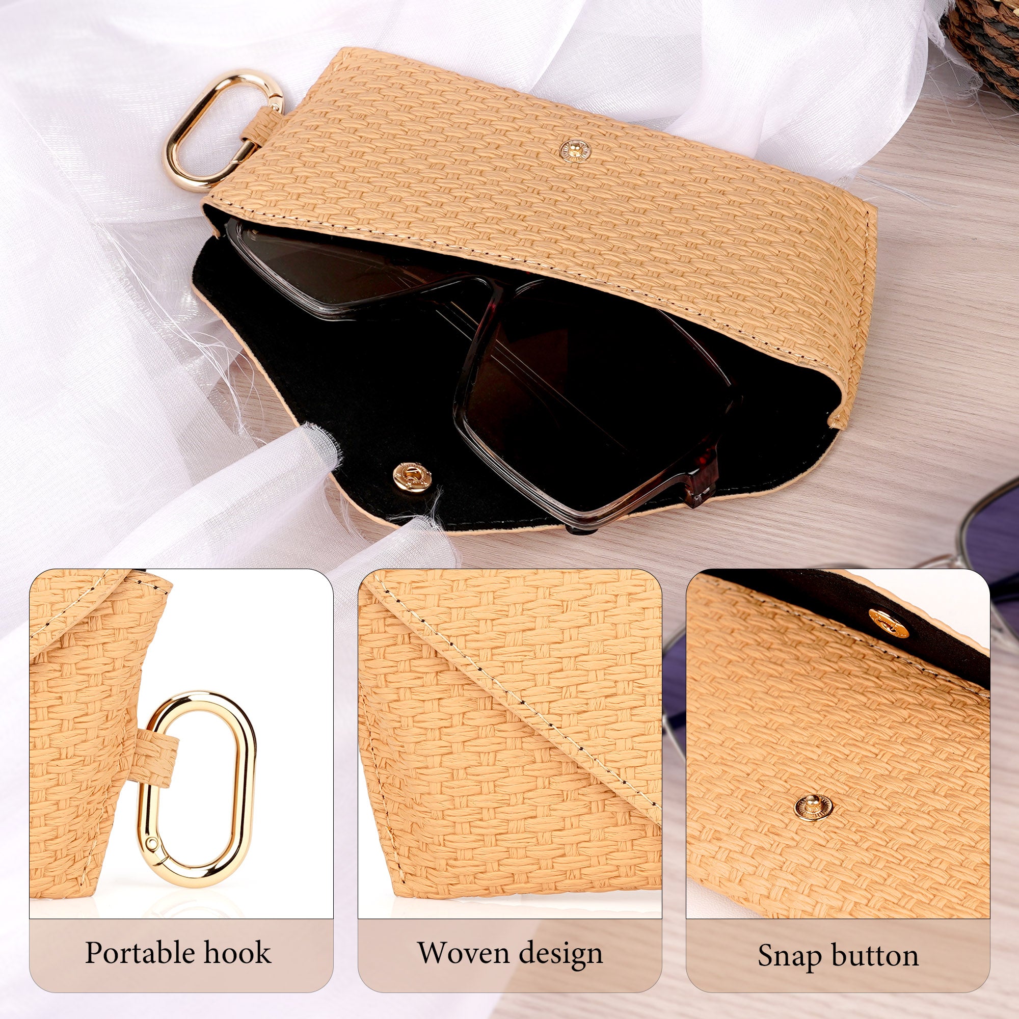 Extra Large Sunglasses Pouch Case with Hook, Vegan Leather Sunspecs Organizer Soft Bag Compatible with RayBan RB3647N RB2197 RB0360S